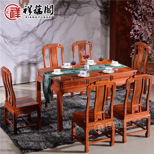 红木餐桌一桌六椅长方形饭桌组合