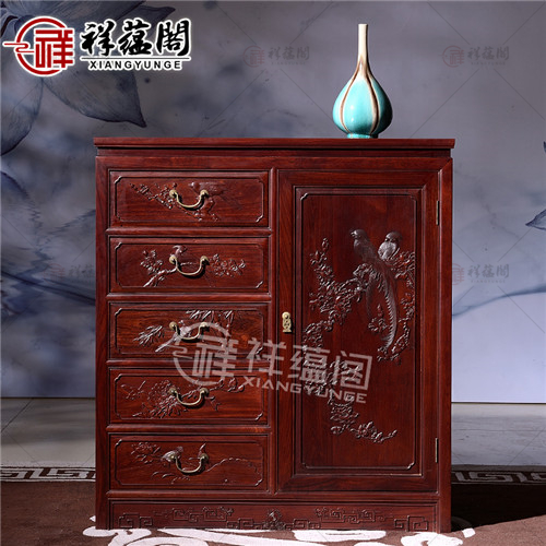 老挝红酸枝家具 老红木五斗柜
